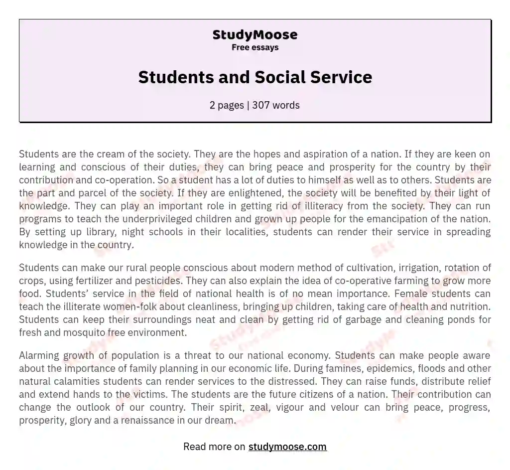 essay student and social service