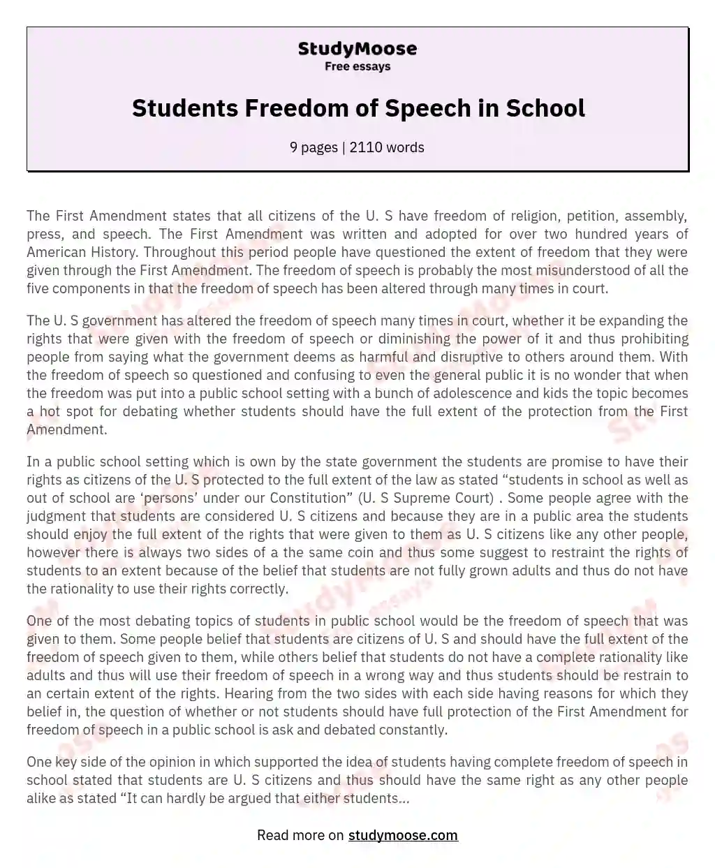 Students Freedom of Speech in School essay