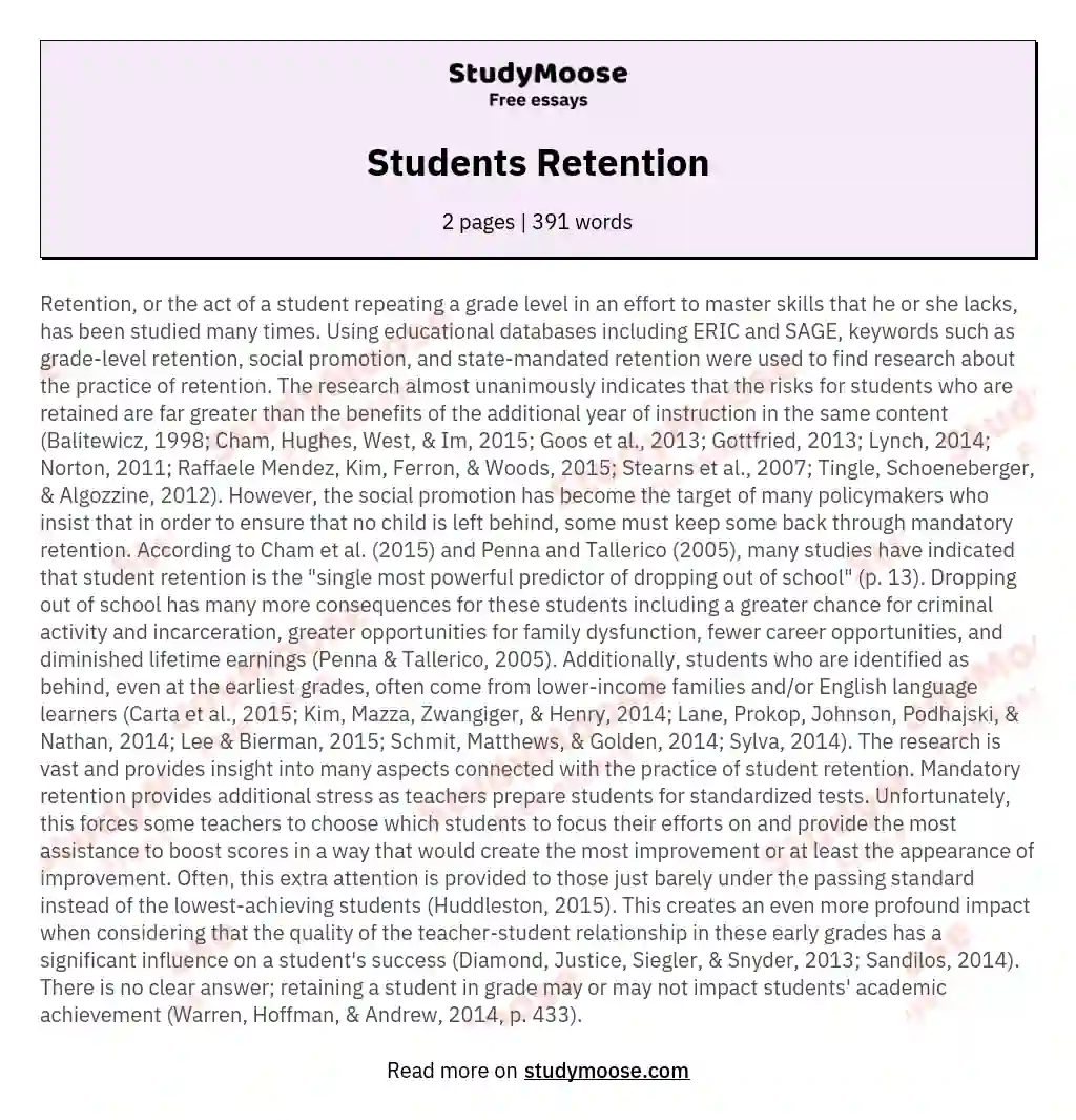 Students Retention essay