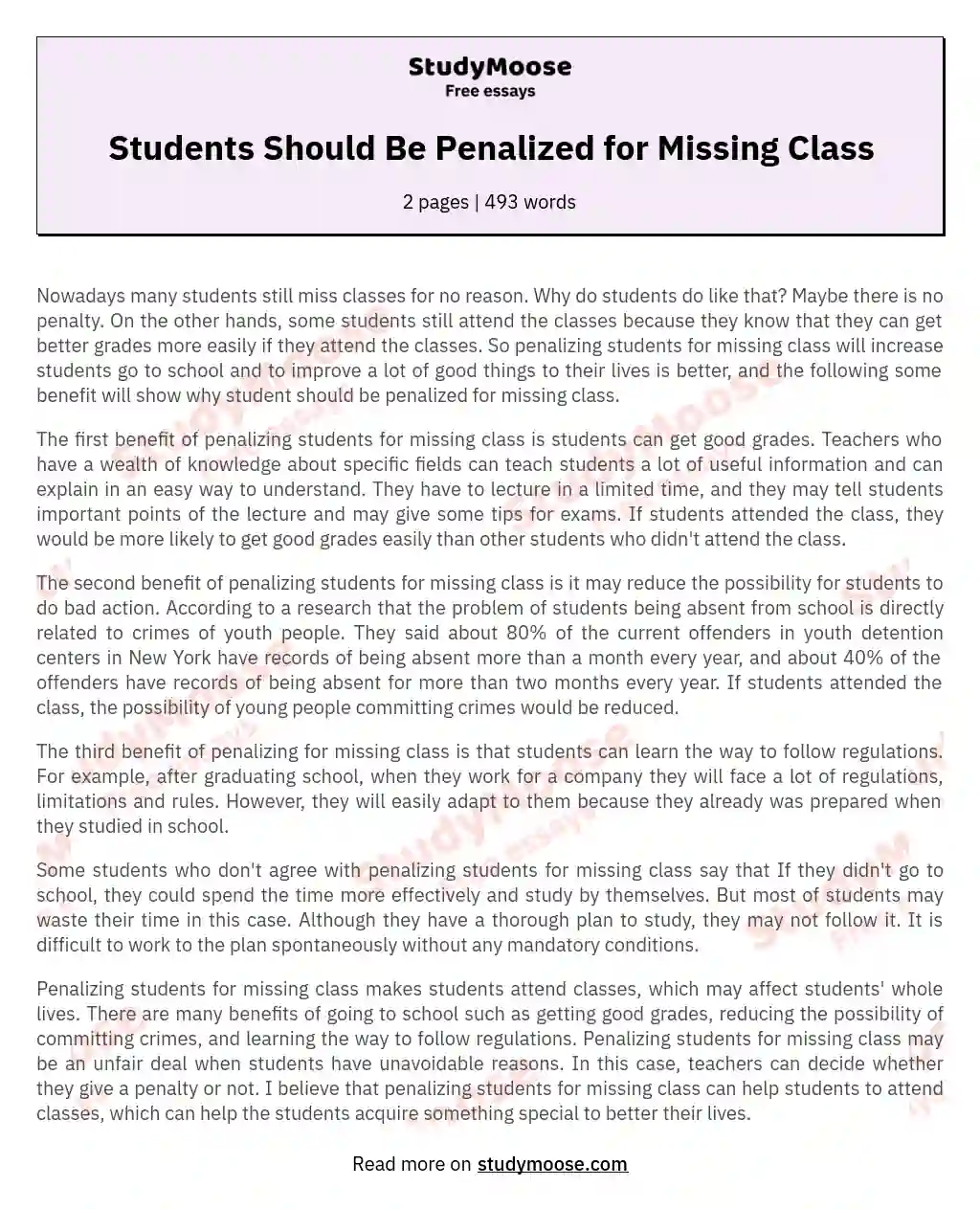 Students Should Be Penalized for Missing Class essay