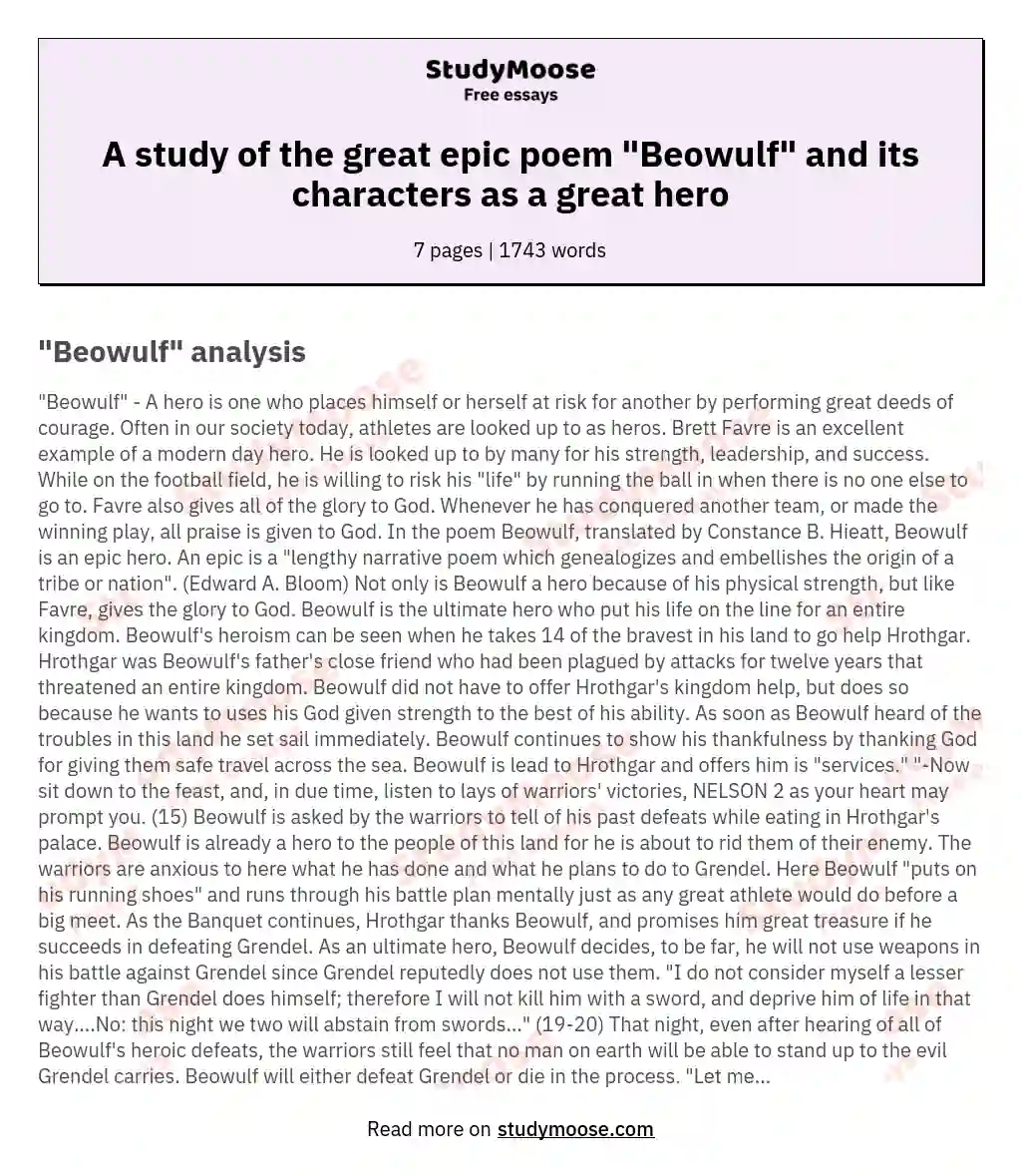 A study of the great epic poem "Beowulf" and its characters as a great hero