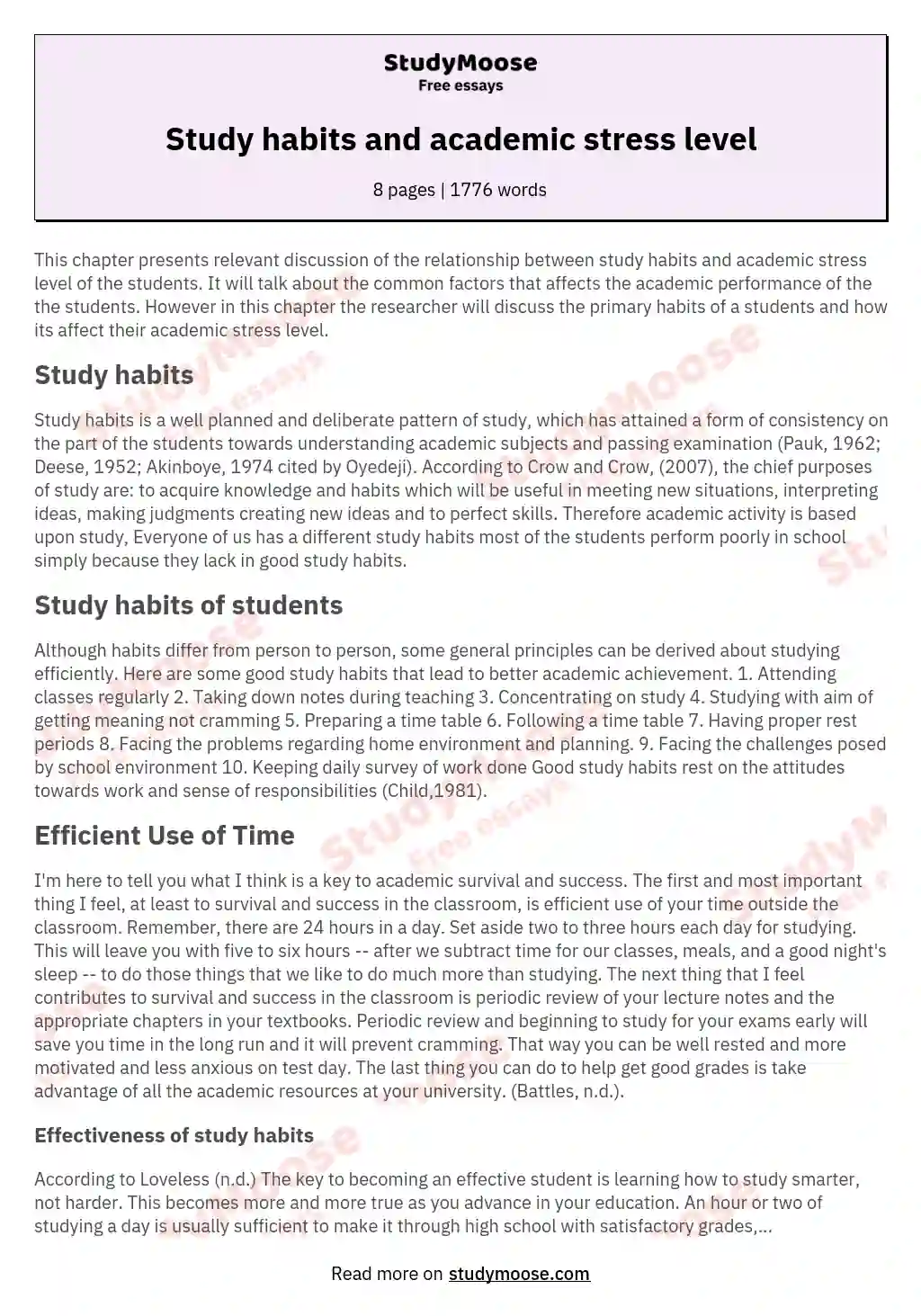 Study habits and academic stress level essay