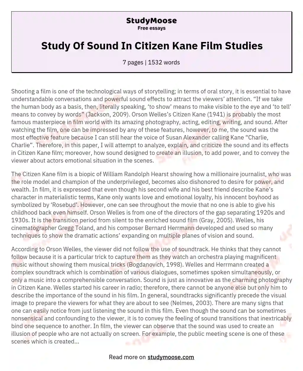 Study Of Sound In Citizen Kane Film Studies essay