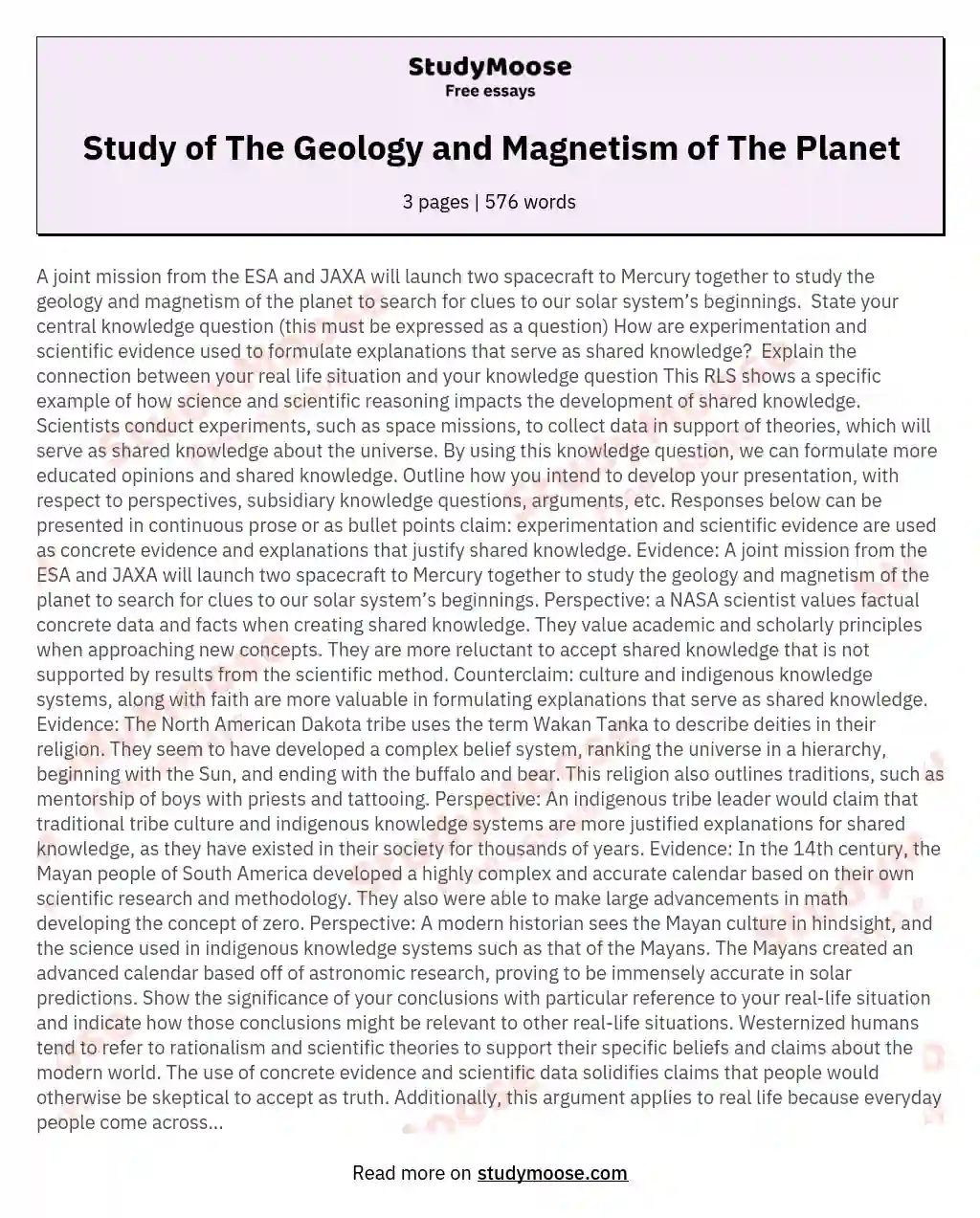 Study of The Geology and Magnetism of The Planet essay