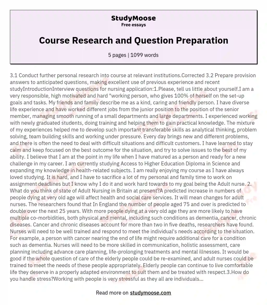 Course Research and Question Preparation essay