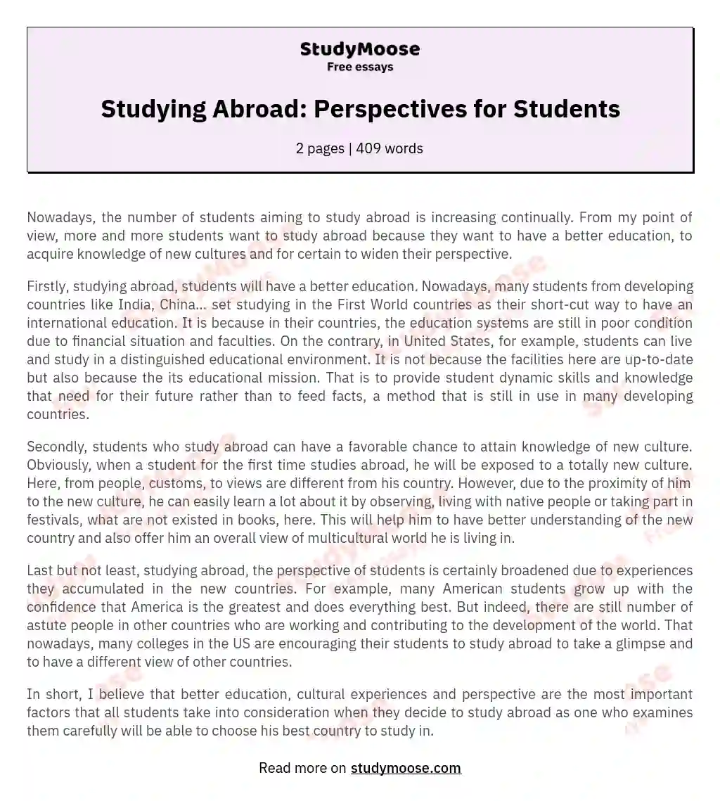 Studying Abroad: Perspectives for Students