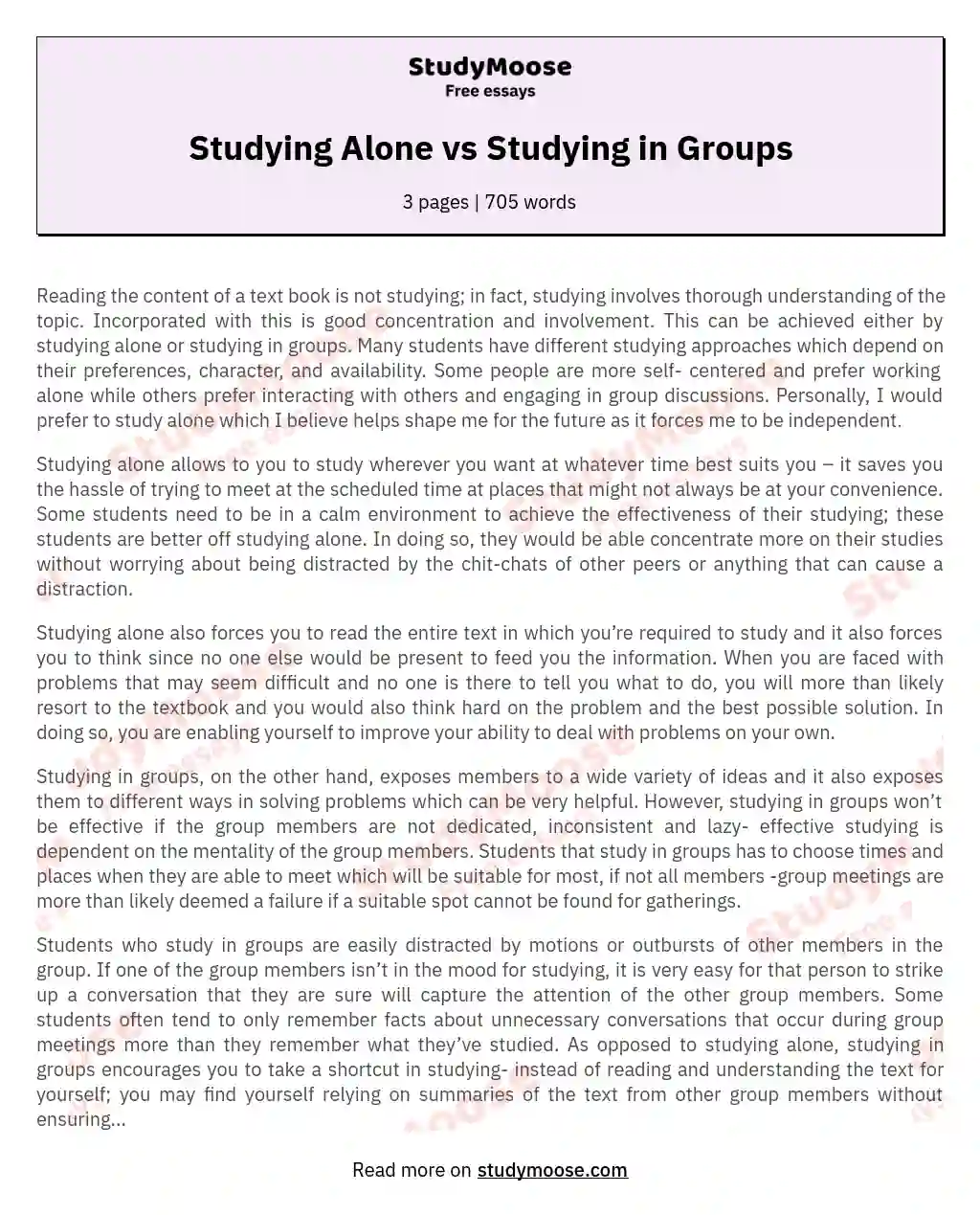 Studying Alone vs Studying in Groups essay