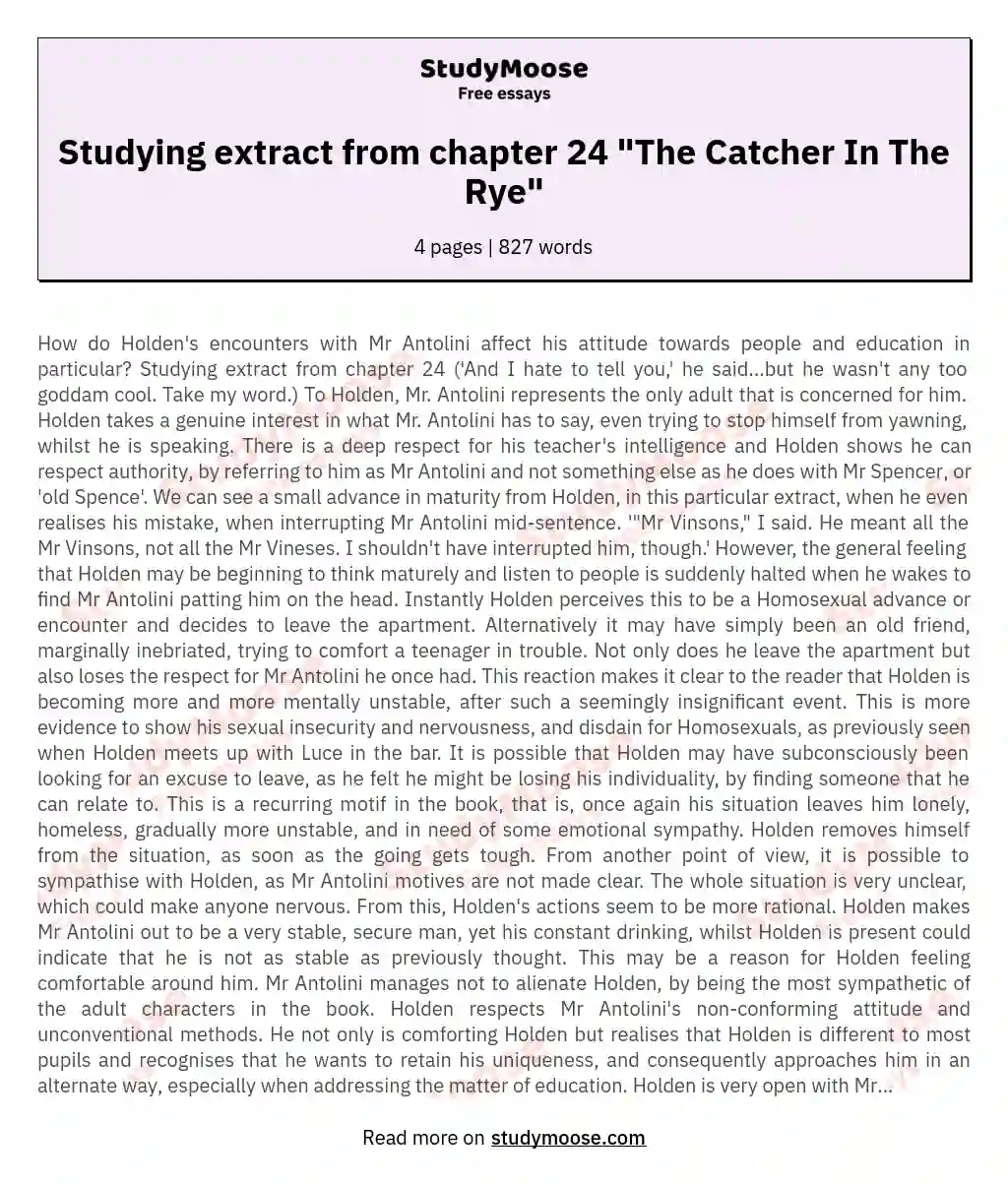 Studying extract from chapter 24 "The Catcher In The Rye" essay