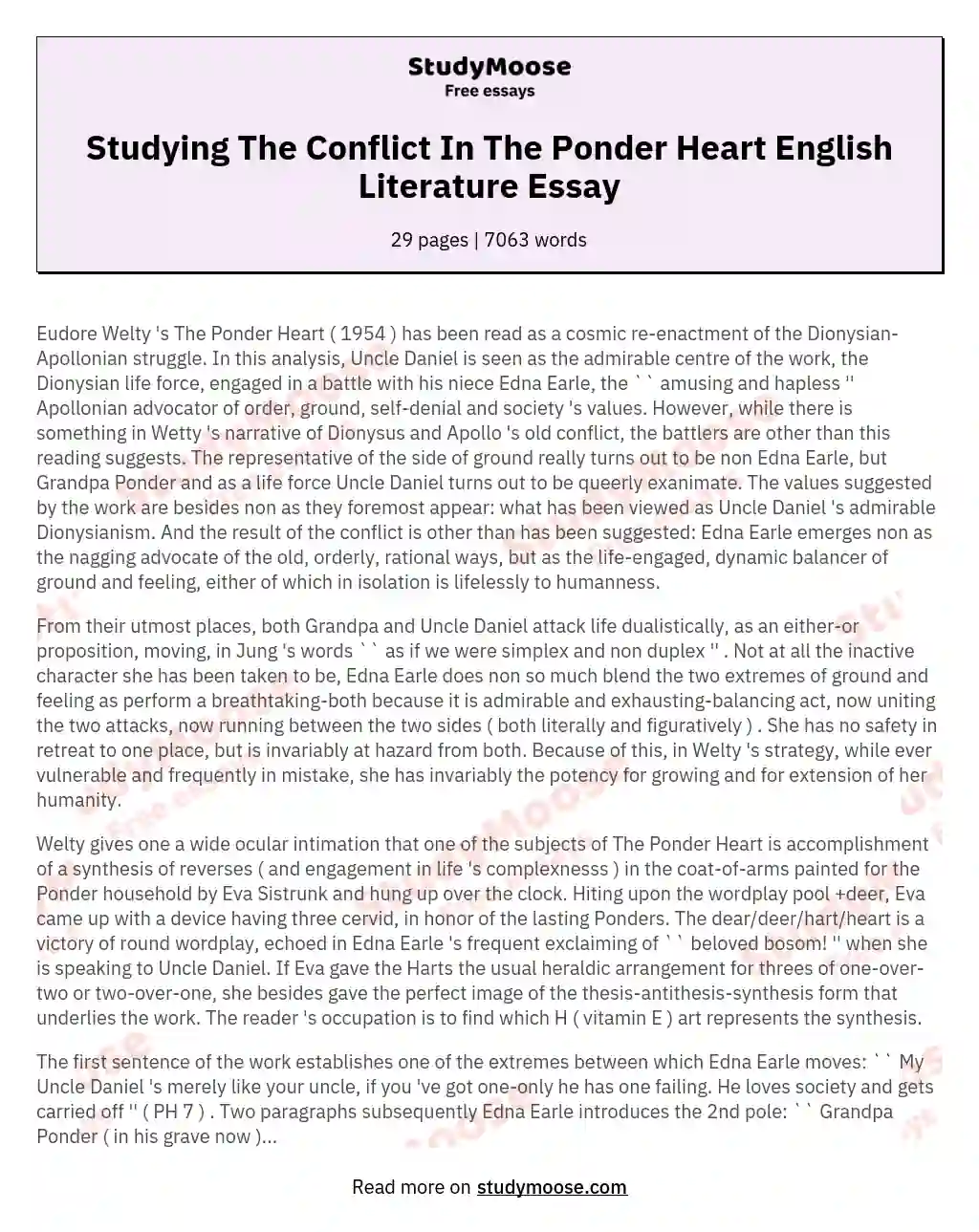 Studying The Conflict In The Ponder Heart English Literature Essay