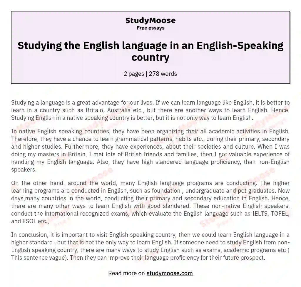 Studying the English language in an English-Speaking country essay