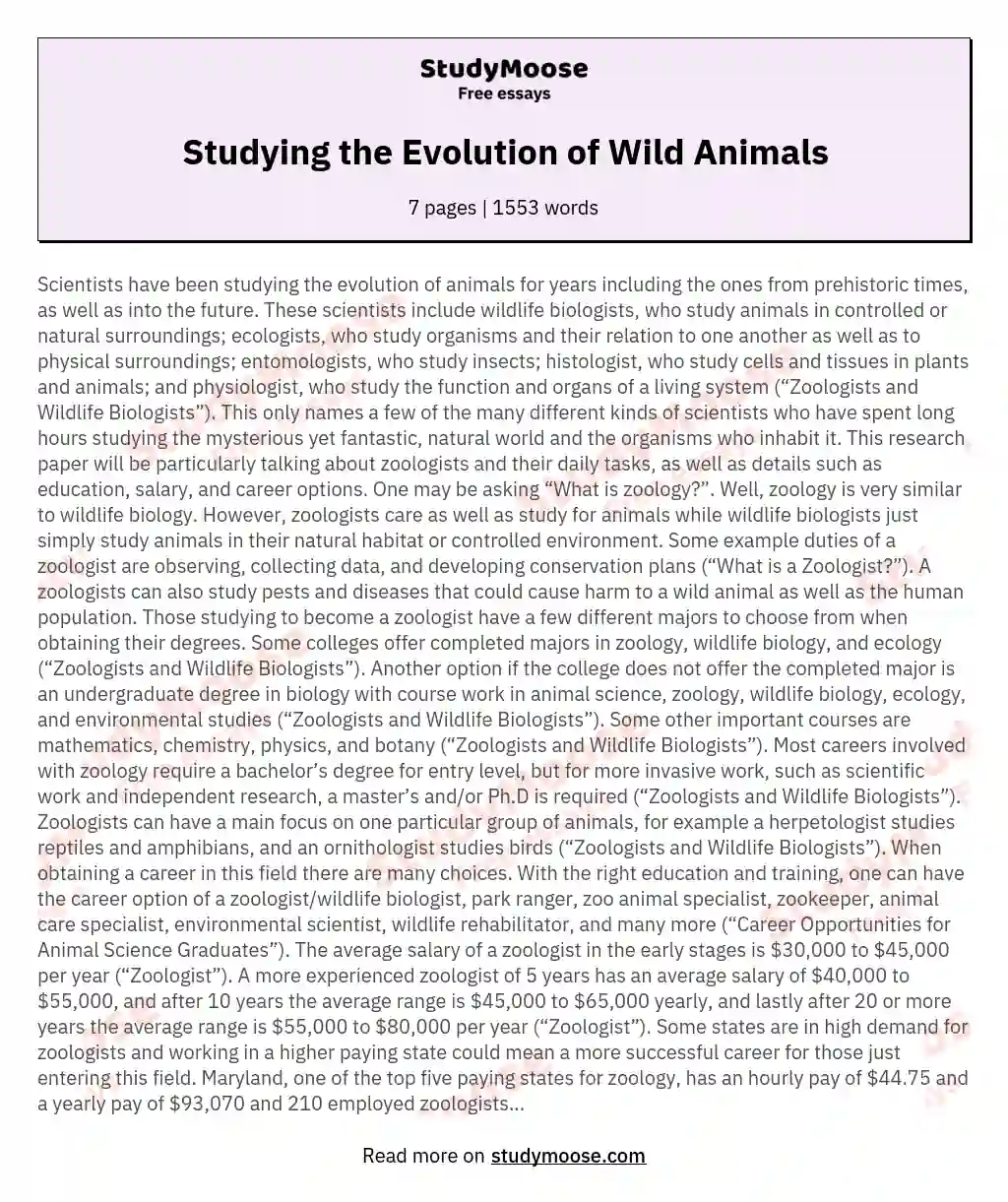 Studying the Evolution of Wild Animals essay