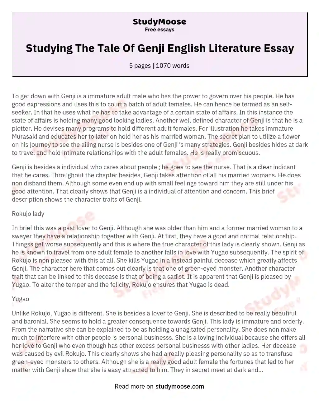 Studying The Tale Of Genji English Literature Essay essay