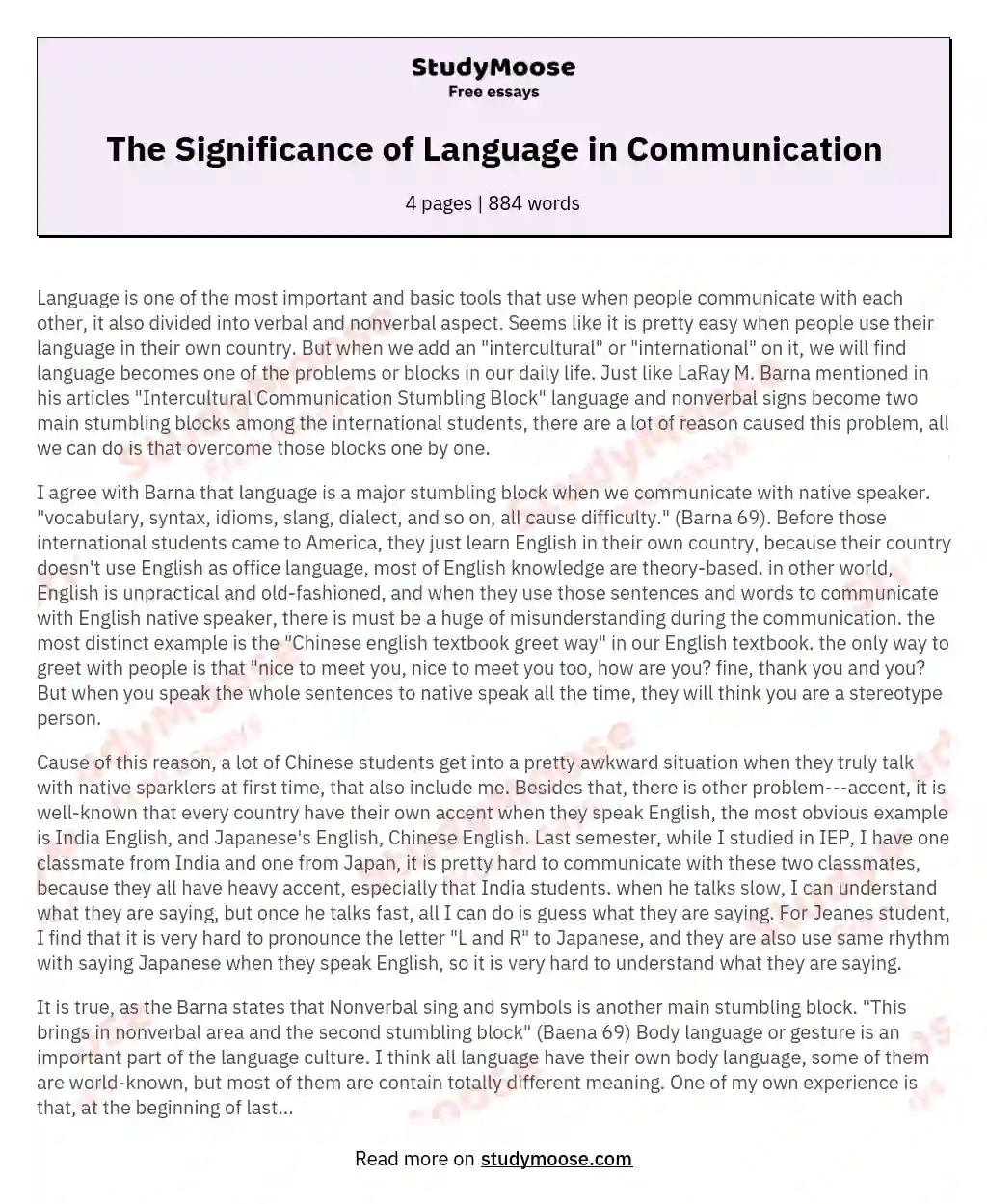 The Significance of Language in Communication essay