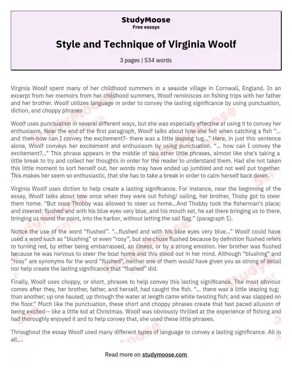 Style and Technique of Virginia Woolf