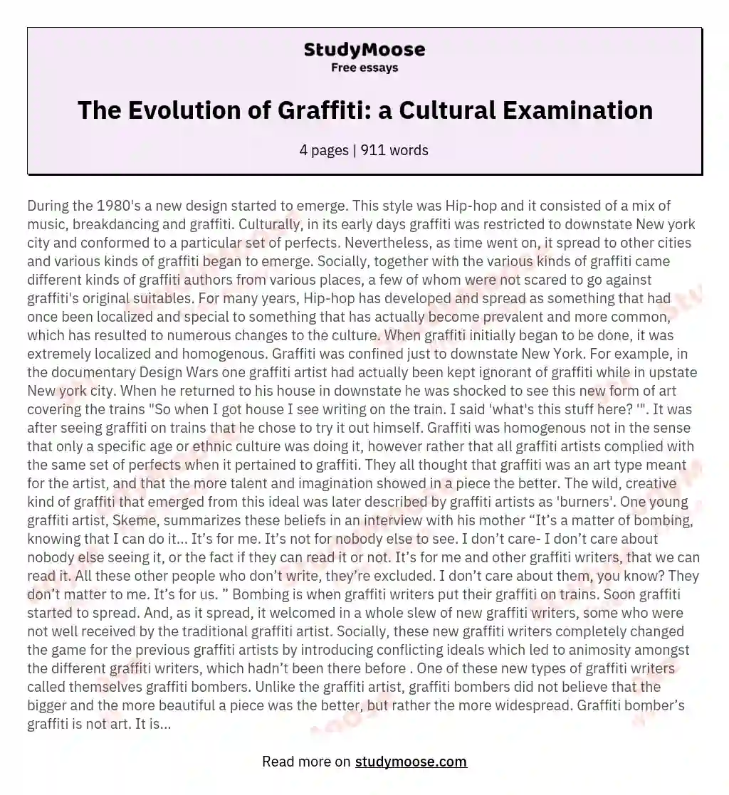 The Evolution of Graffiti: a Cultural Examination essay