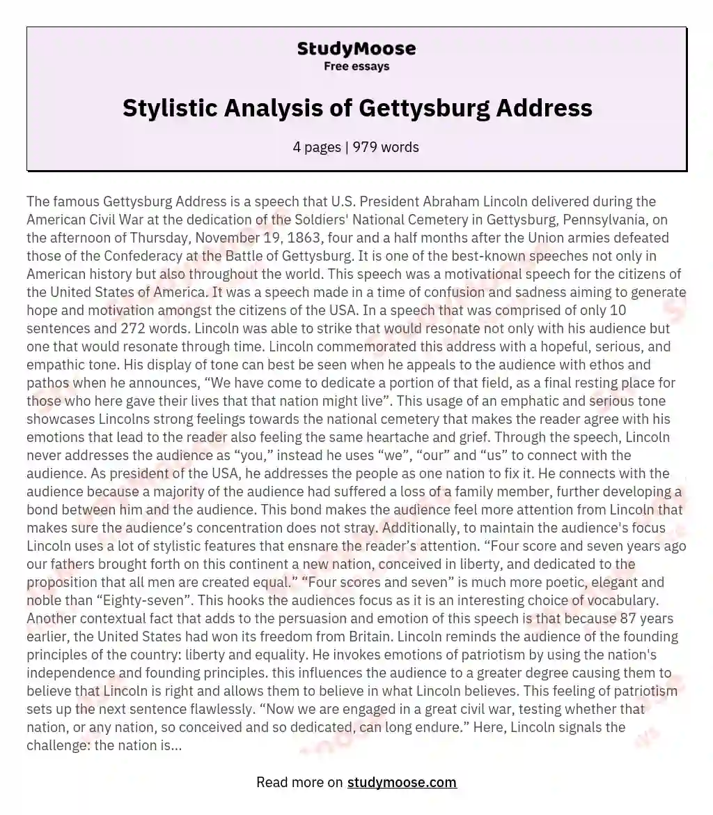 Stylistic Analysis of Gettysburg Address