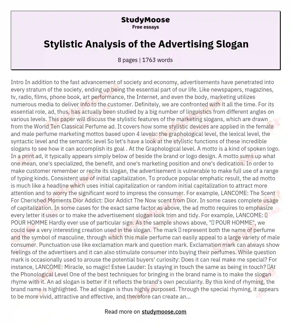 Stylistic Analysis of the Advertising Slogan