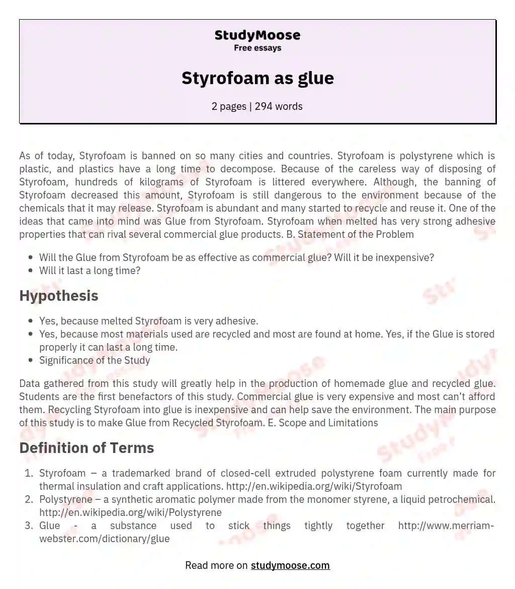 Styrofoam as glue essay
