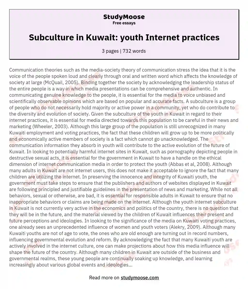 Subculture in Kuwait: youth Internet practices essay