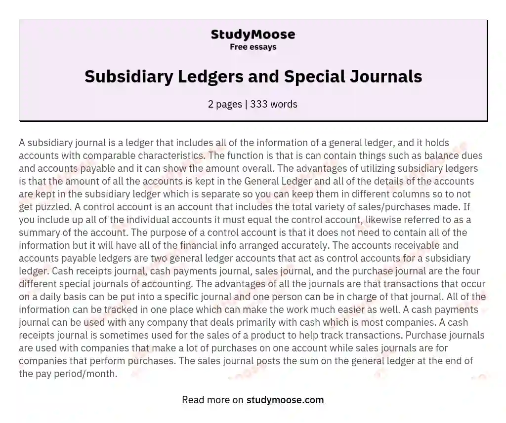 Subsidiary Ledgers and Special Journals