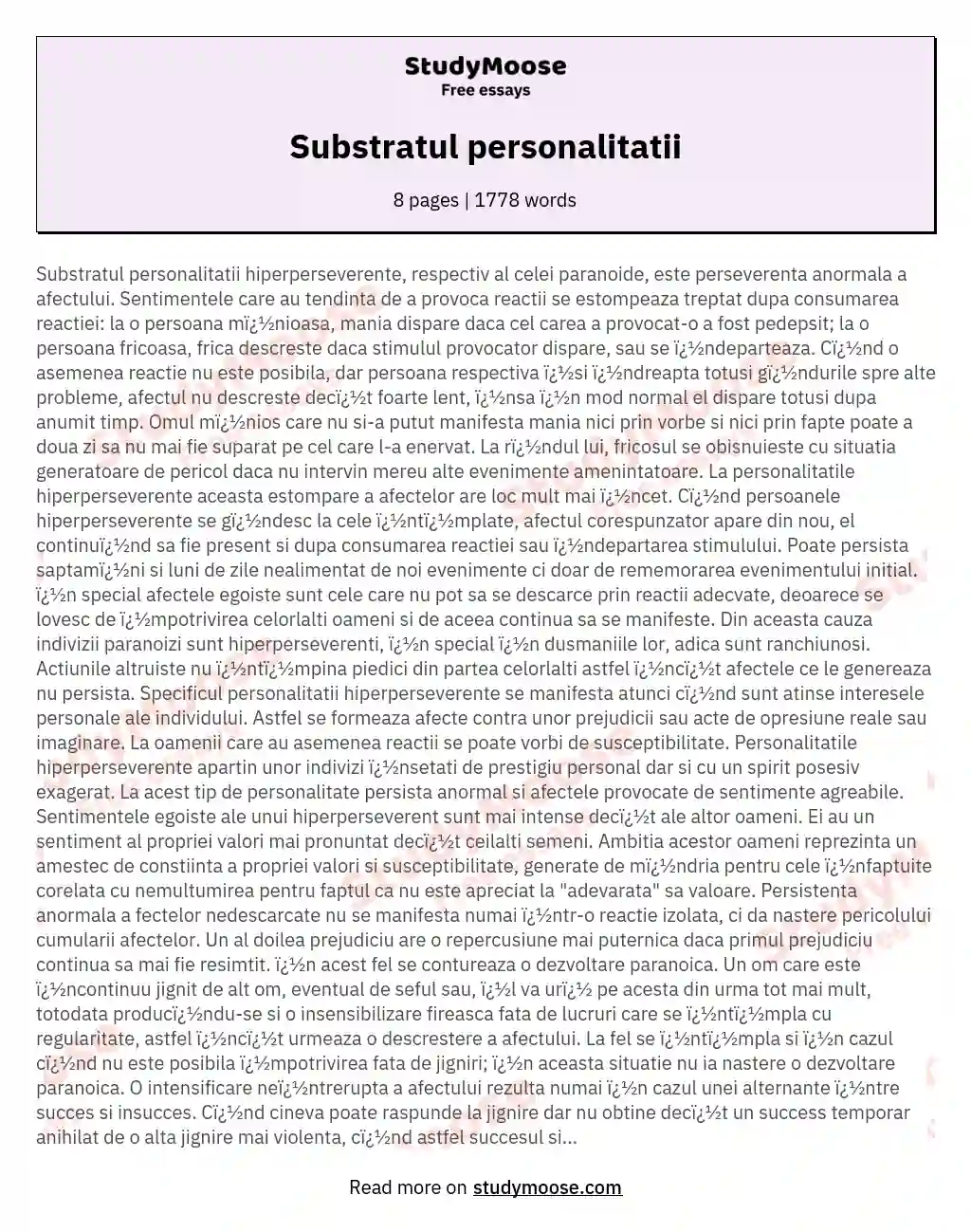 Substratul personalitatii essay