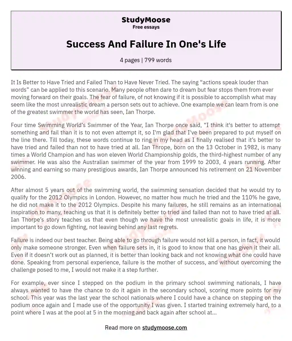 essay about failure to success