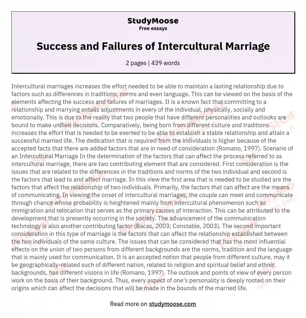 Success and Failures of Intercultural Marriage essay