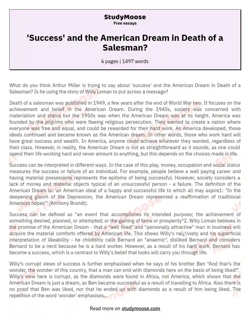 death of a salesman essay american dream