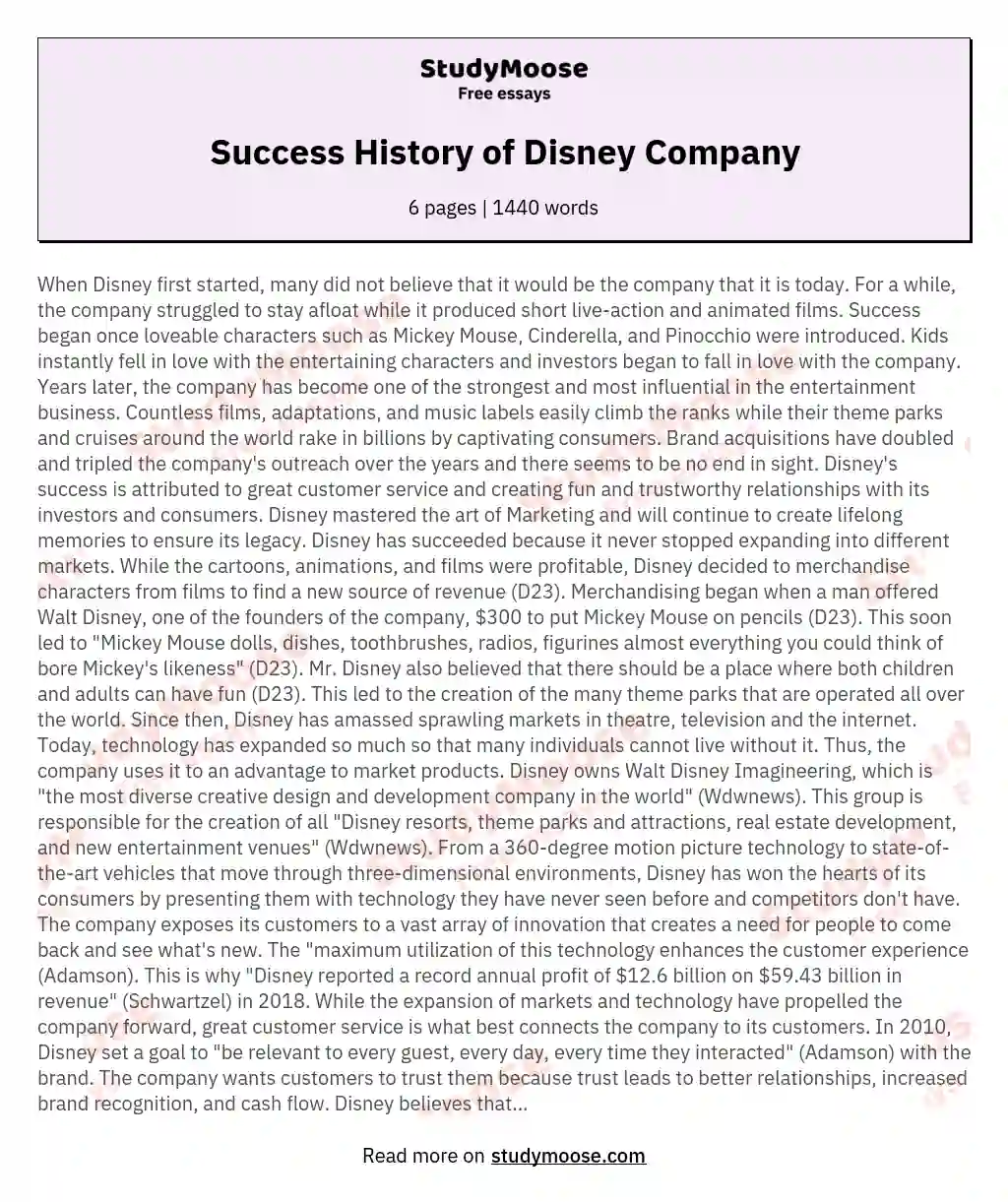 Success History of Disney Company essay