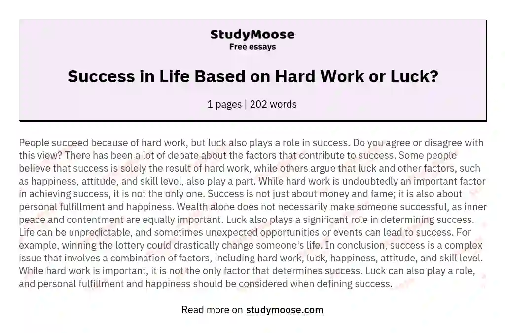 hard work vs luck essay in english