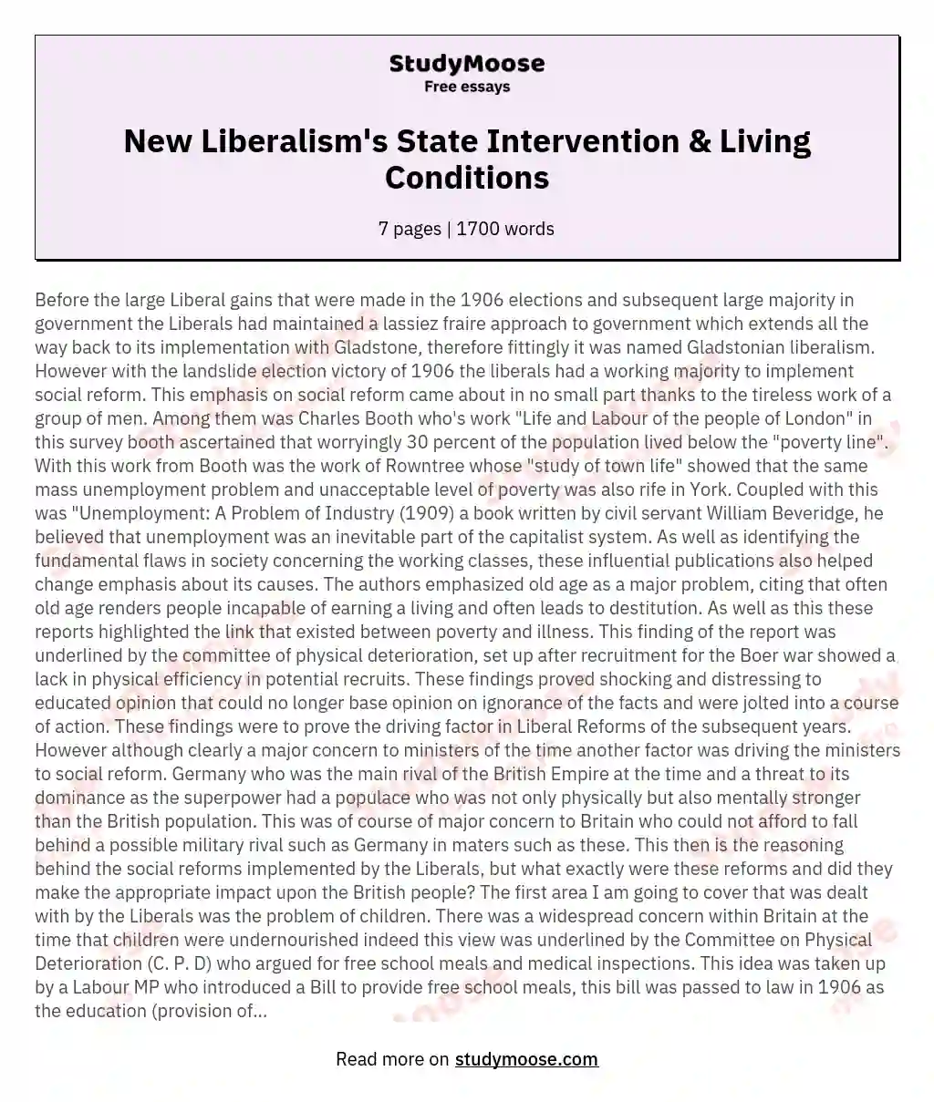 With what success did New Liberalism use state intervention to improve living conditions between 1906 and 1914?