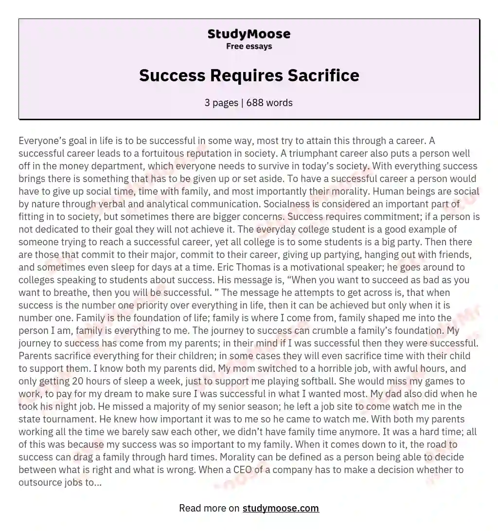 Success Requires Sacrifice essay