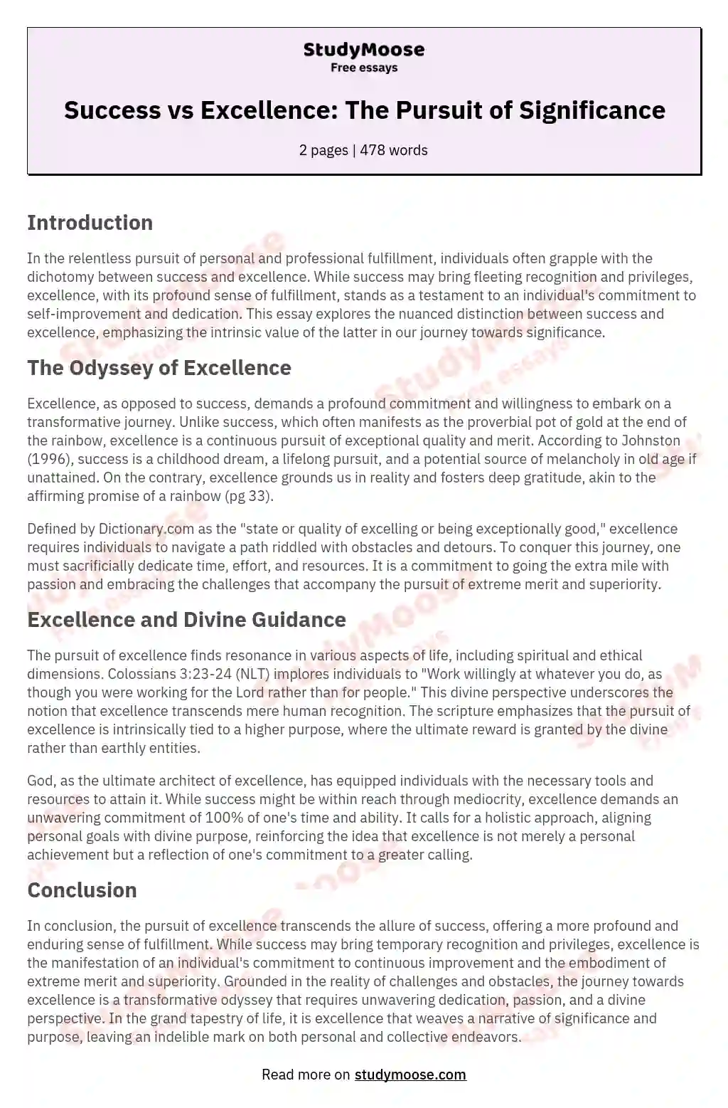 Success vs Excellence: The Pursuit of Significance essay