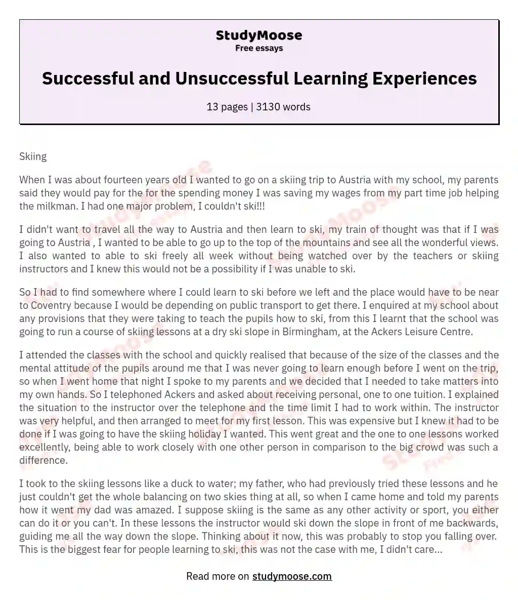 Successful and Unsuccessful Learning Experiences
