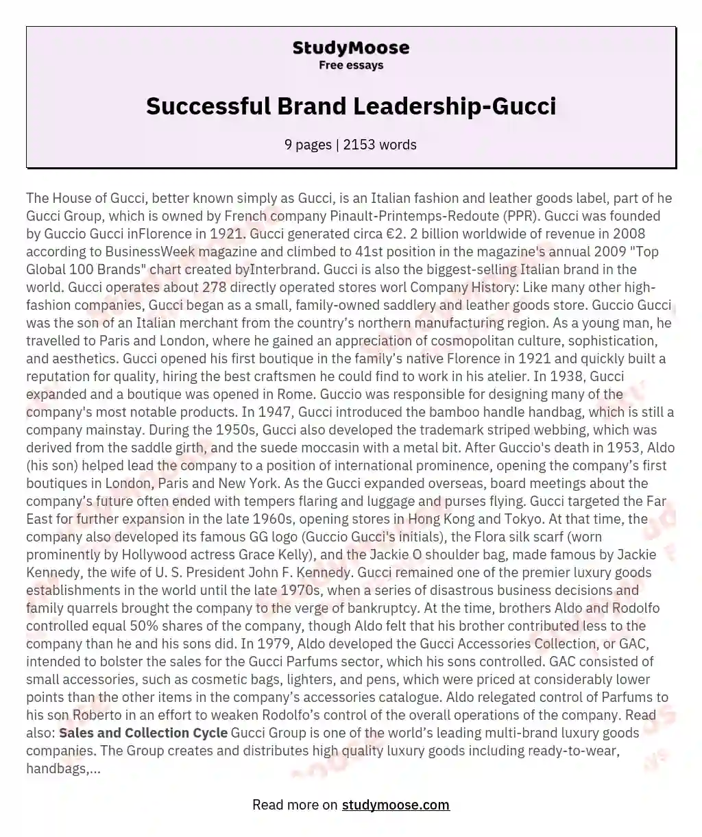 Successful Brand Leadership-Gucci essay