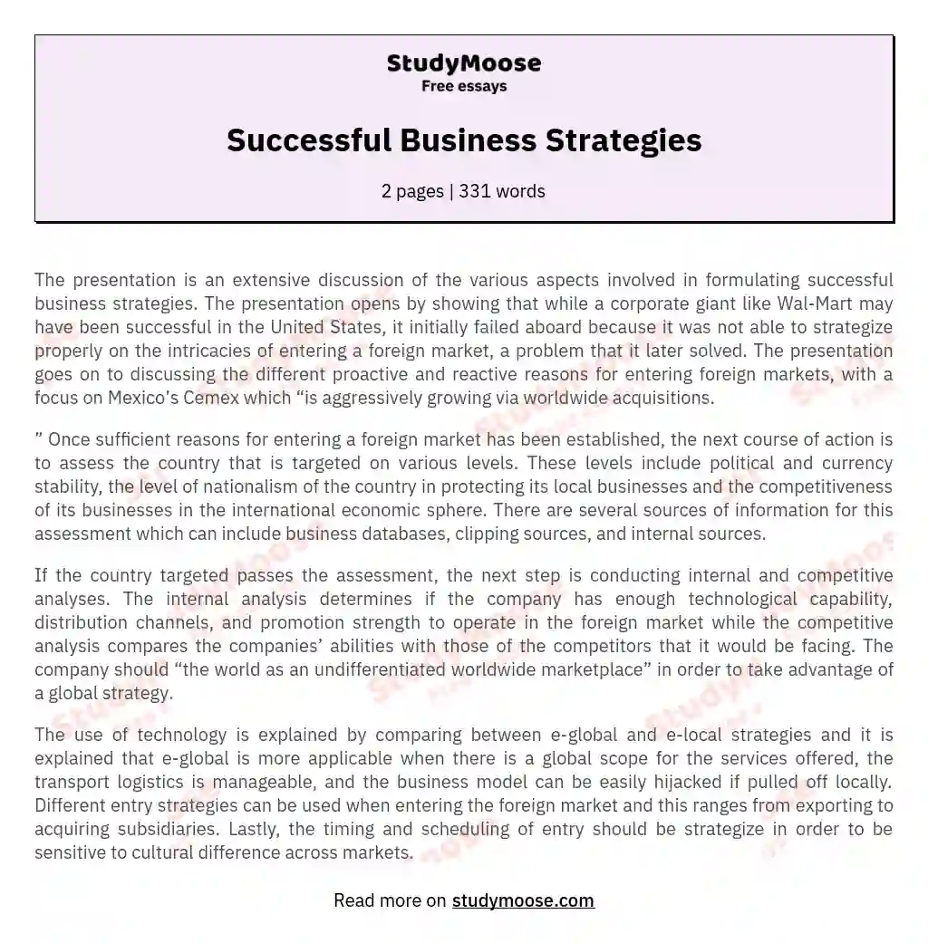 Successful Business Strategies essay