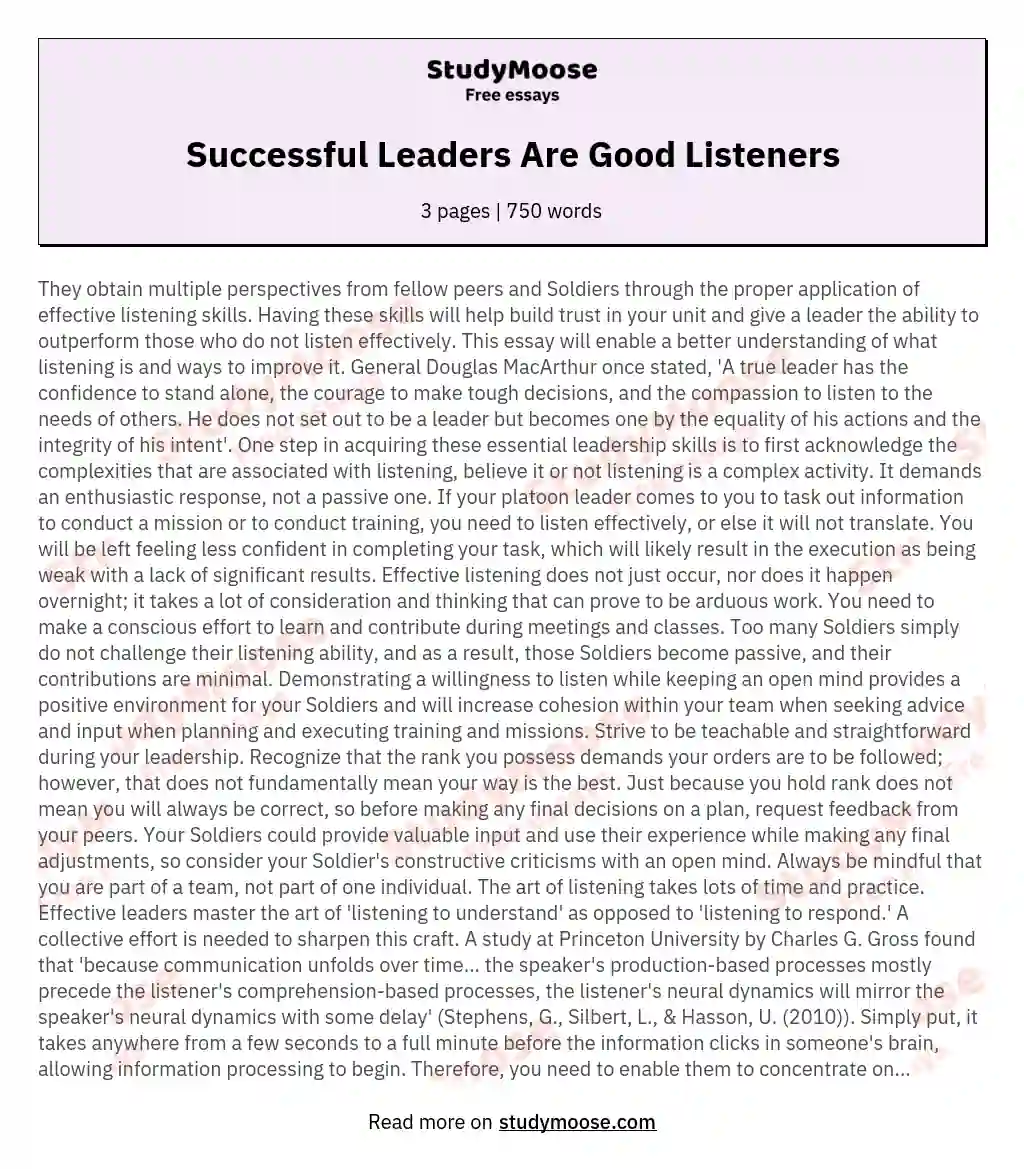 Successful Leaders Are Good Listeners essay