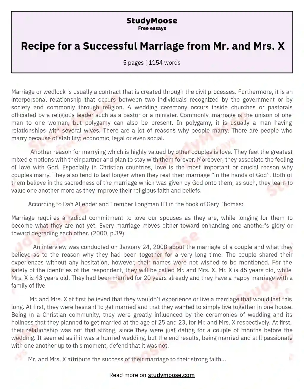 essay successful marriage