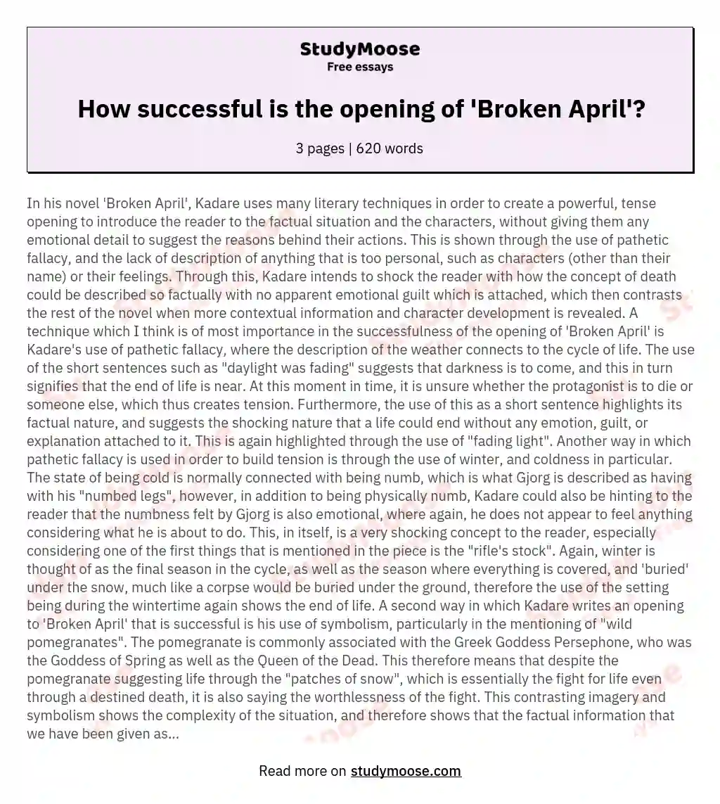 How successful is the opening of 'Broken April'? essay