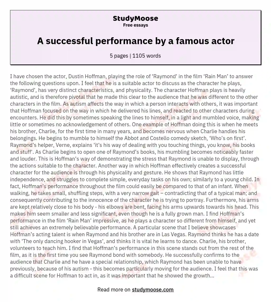 A successful performance by a famous actor essay