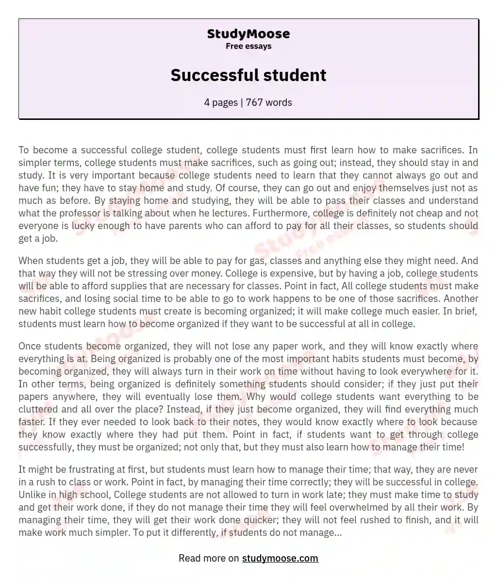 Successful student essay
