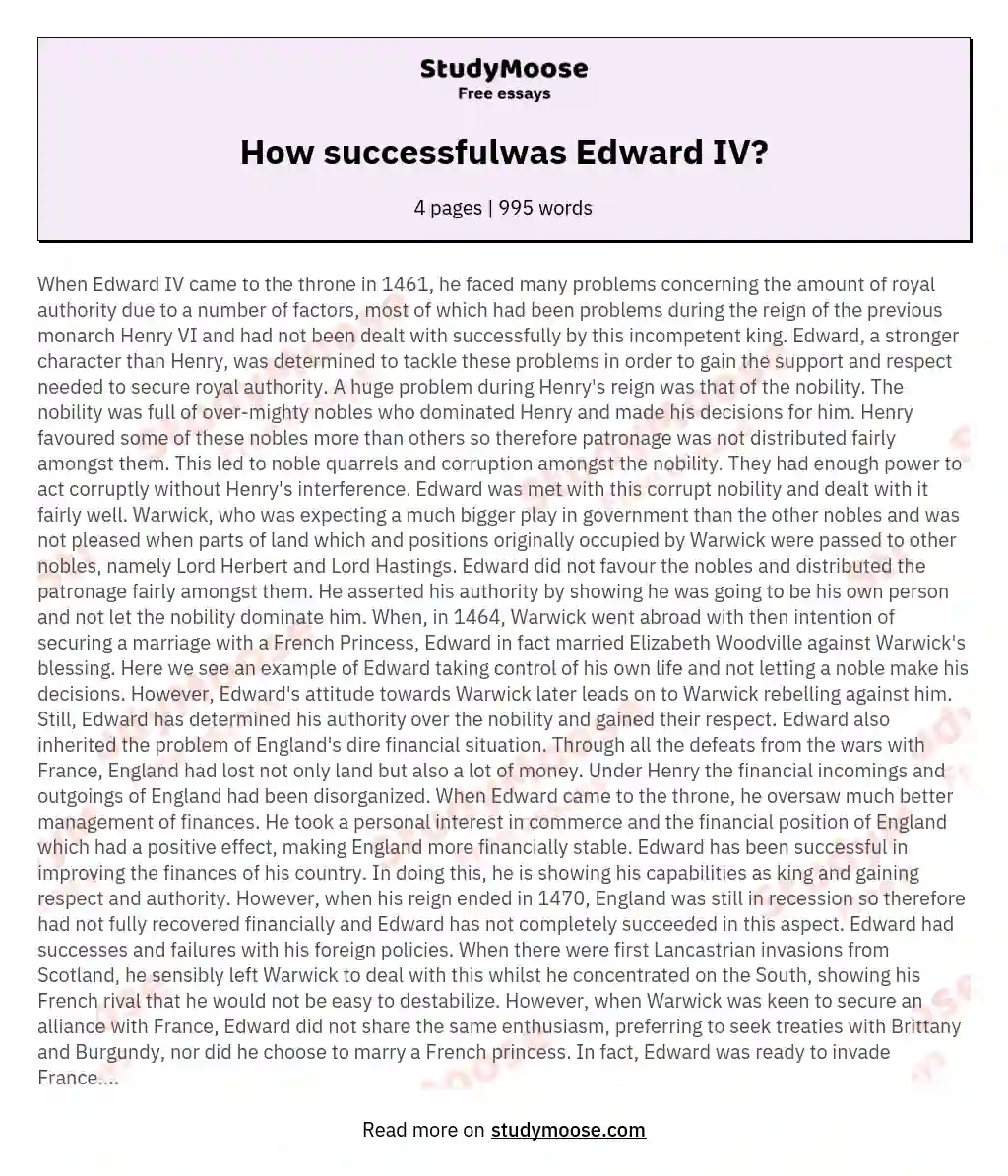 How successfulwas Edward IV? essay