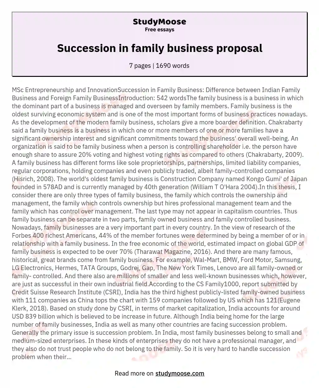 Succession in family business proposal