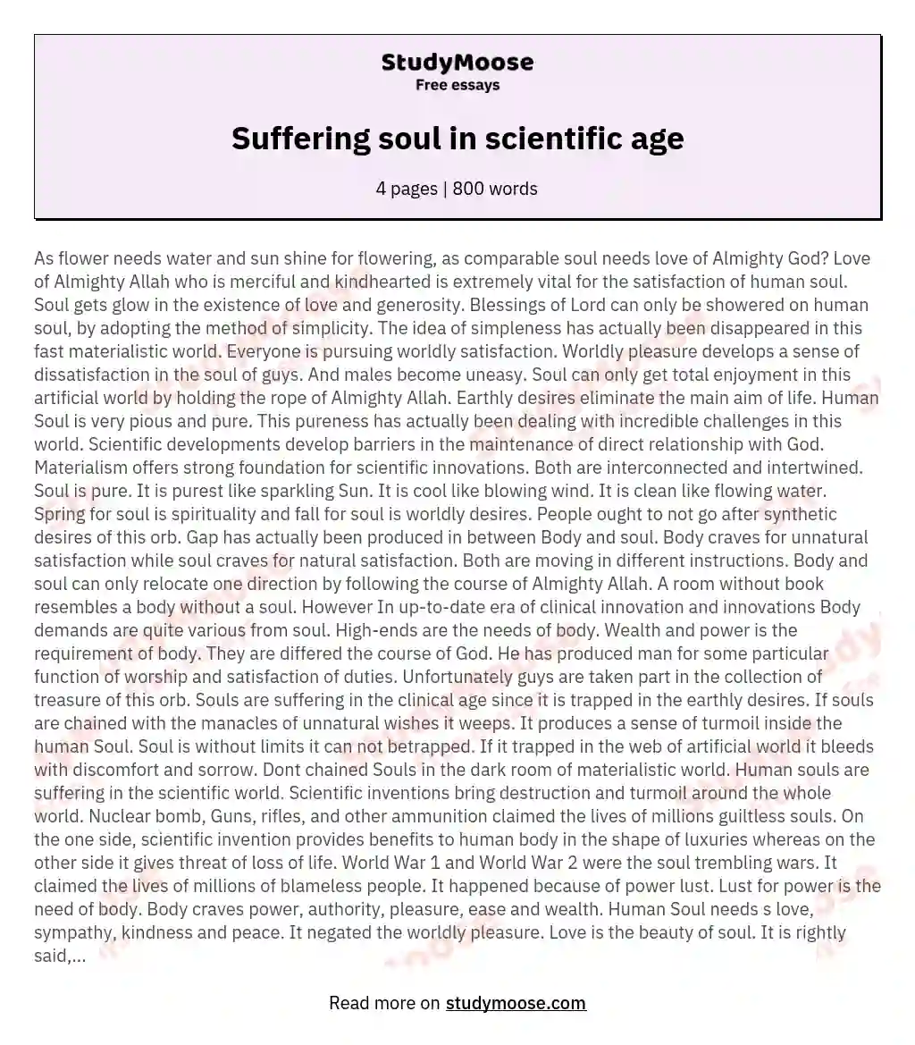Suffering soul in scientific age essay
