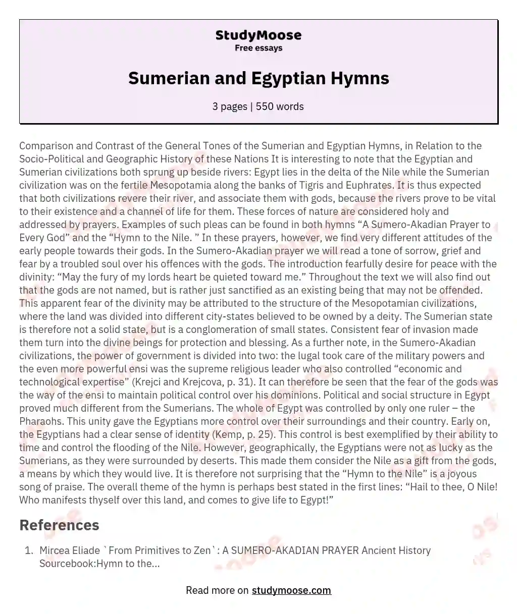 Sumerian and Egyptian Hymns essay