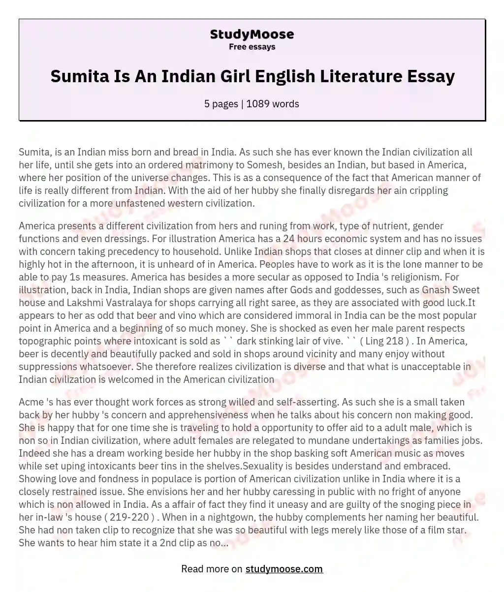 Sumita Is An Indian Girl English Literature Essay essay