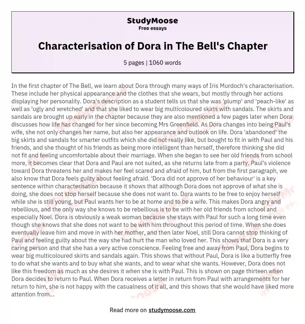 Summarising The Characterisation Of Dora Greenfield In The First Chapter Of 'The Bell'