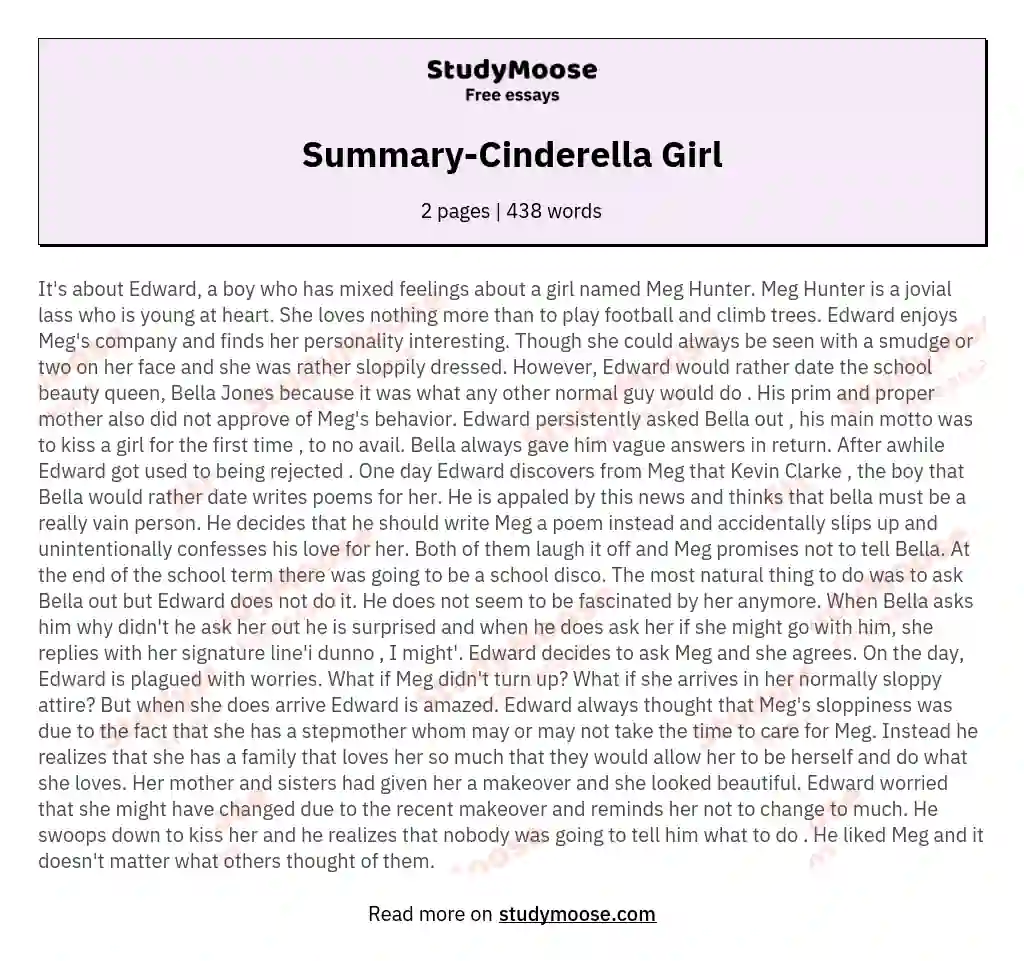 Summary-Cinderella Girl essay