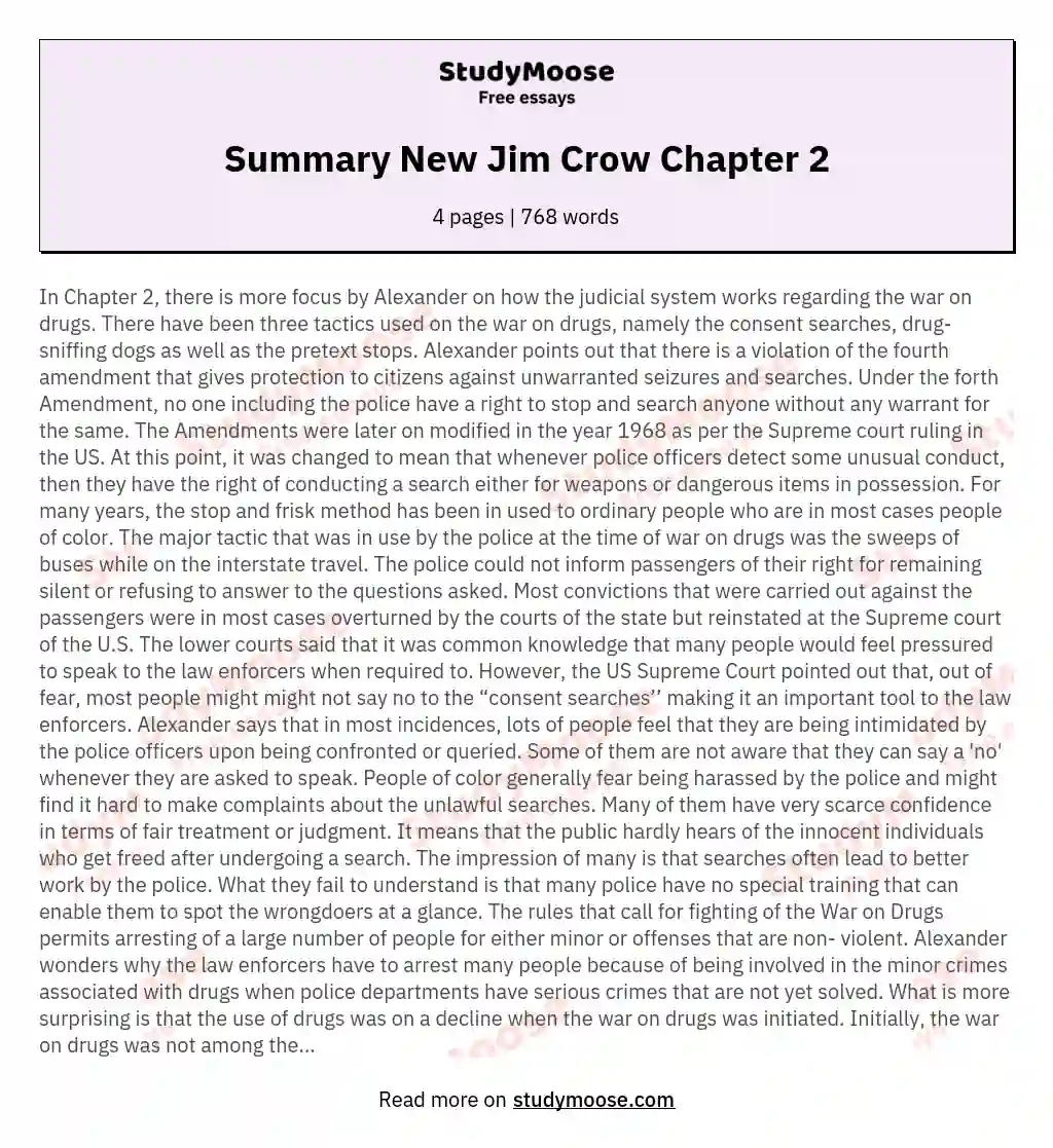 Summary New Jim Crow Chapter 2 essay