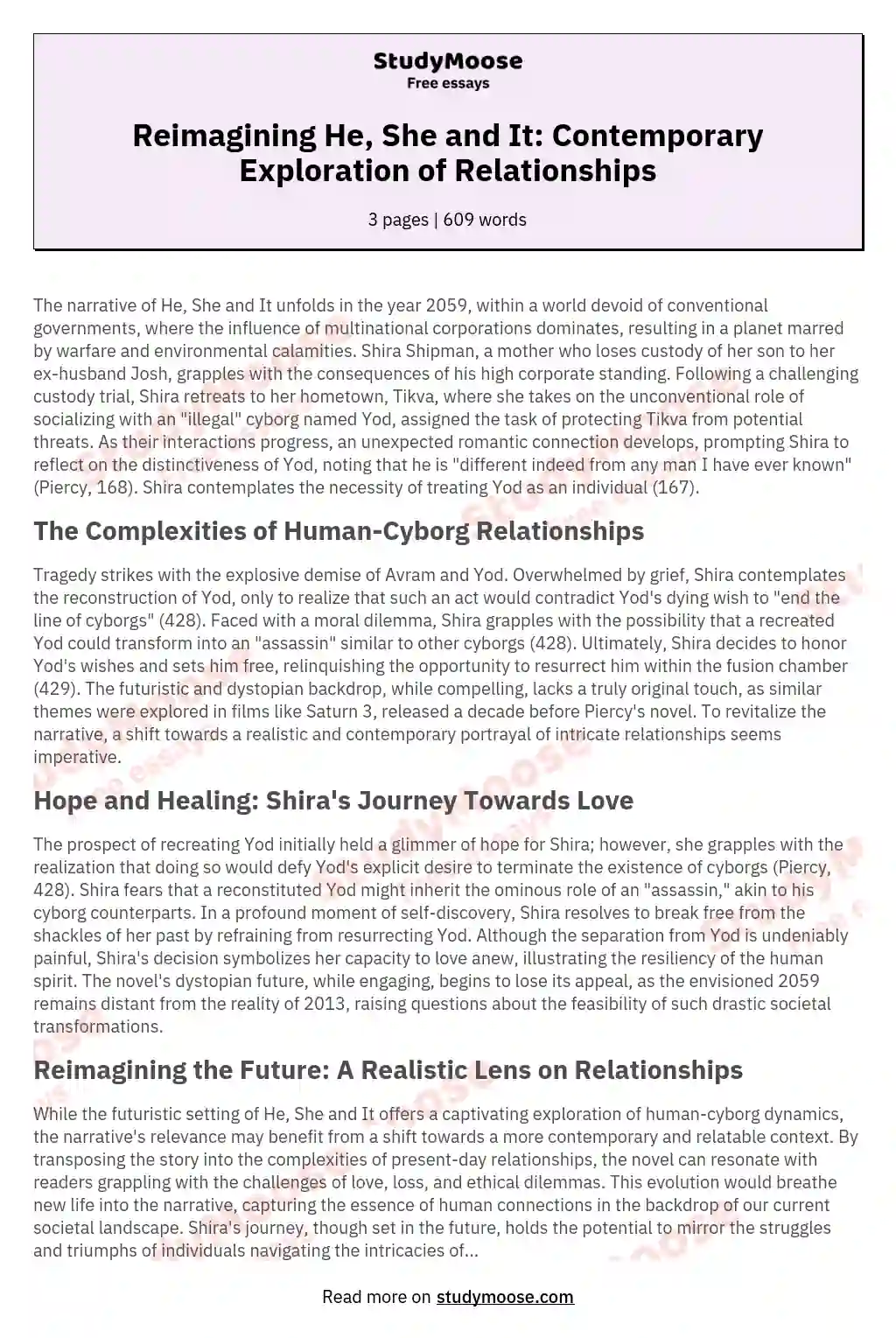 Reimagining He, She and It: Contemporary Exploration of Relationships essay